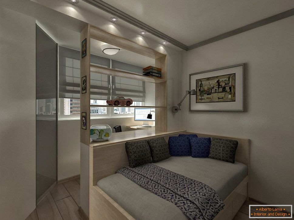 Schlafzimmer-Wohnzimmer 18 m2 mit einer Loggia