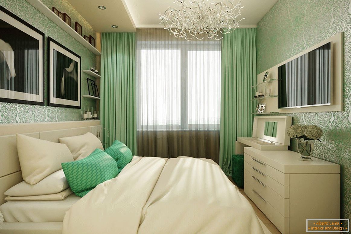 Schlafzimmer in beige-grünen Farben
