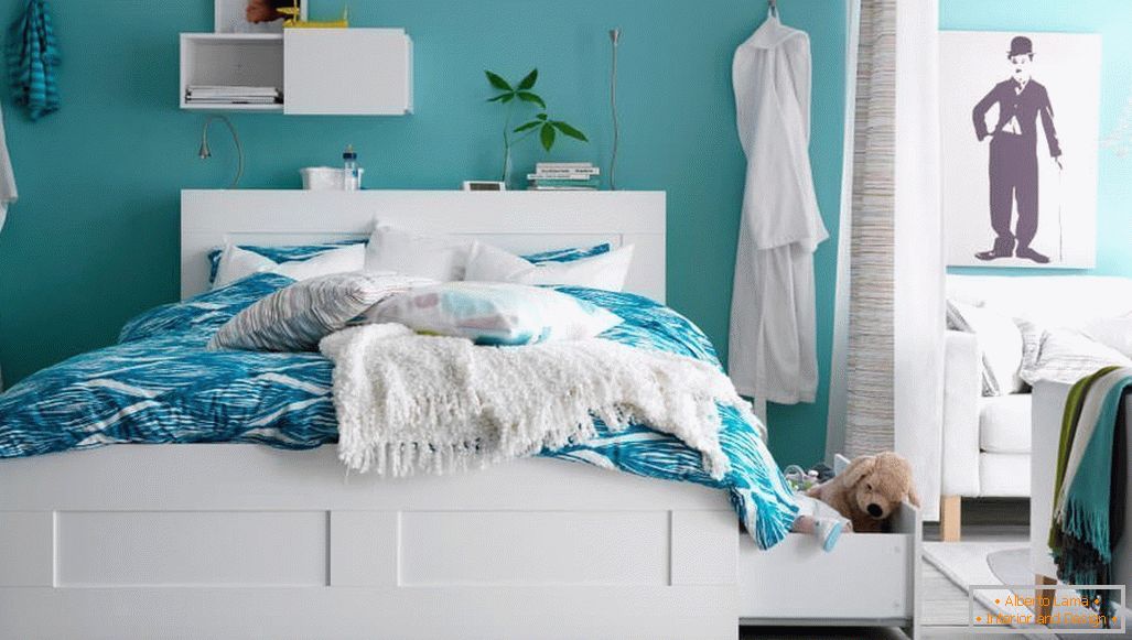 Schlafzimmer Design in türkisfarbenen Farben