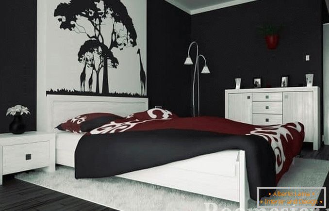 Schwarzweiss-Schlafzimmerdekoration für einen klassischen Stil