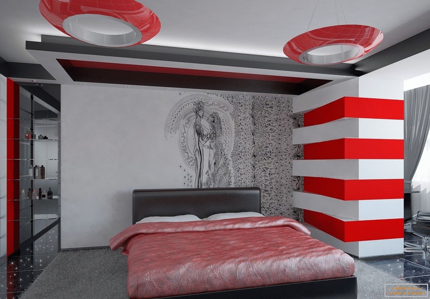 Helle Farben im Inneren des Schlafzimmers im Stil von High-Tech