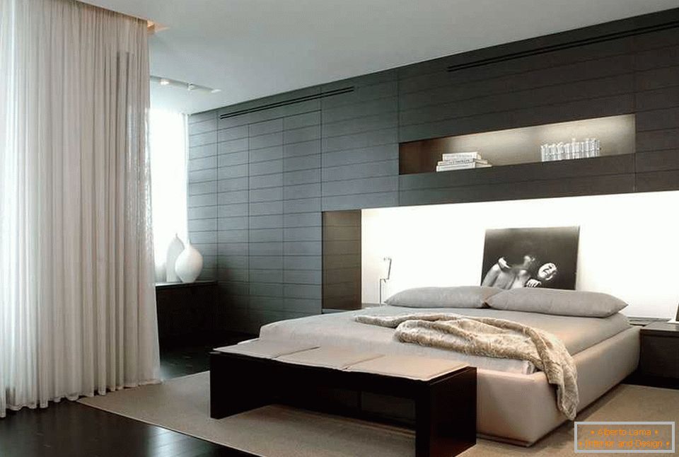 Textilien в спальне в стиле хай-тек