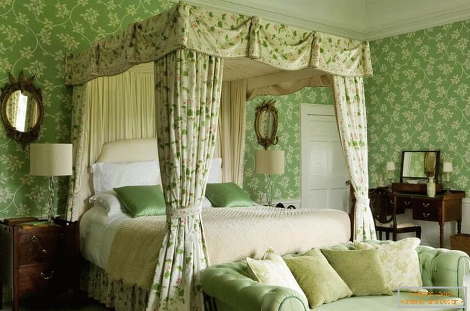 Schlafzimmerinnenraum in den grünen Farben