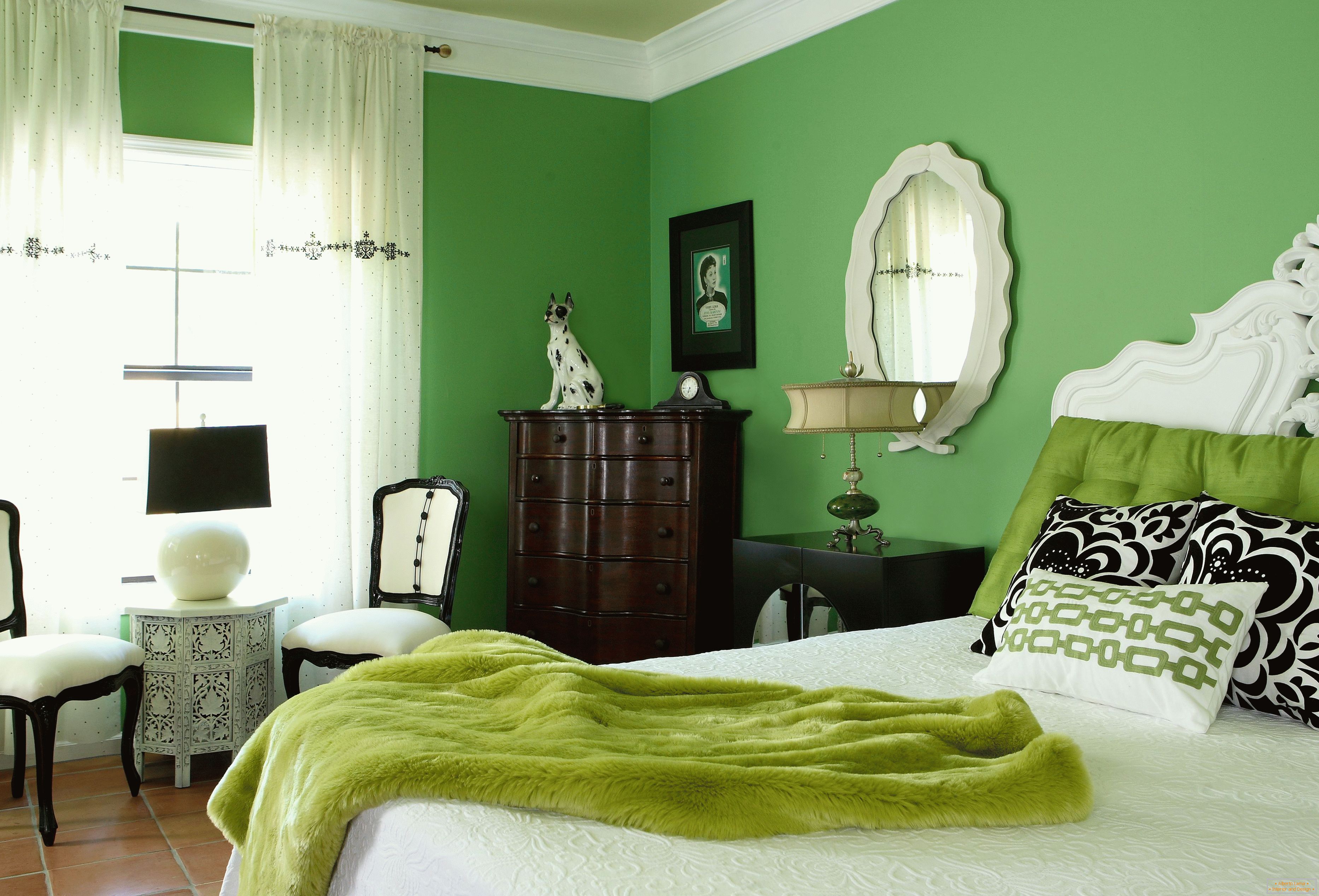 Schlafzimmer in grünen Farben