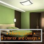 Die Kombination von Grün und Braun im Inneren des Schlafzimmers