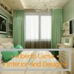 Eleganter Schlafzimmerinnenraum in den grünen und weißen Farben