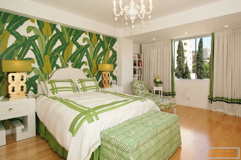 Schlafzimmer in grünen Farben с фотообоями
