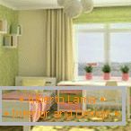 Ungewöhnliches Schlafzimmerdesign in rosa und grünen Tönen