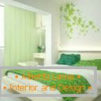 Design eines weiß-grünen Schlafzimmers