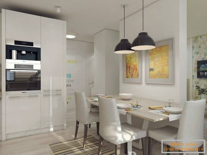 Design-Projekt der Küche in einer Drei-Zimmer-Wohnung