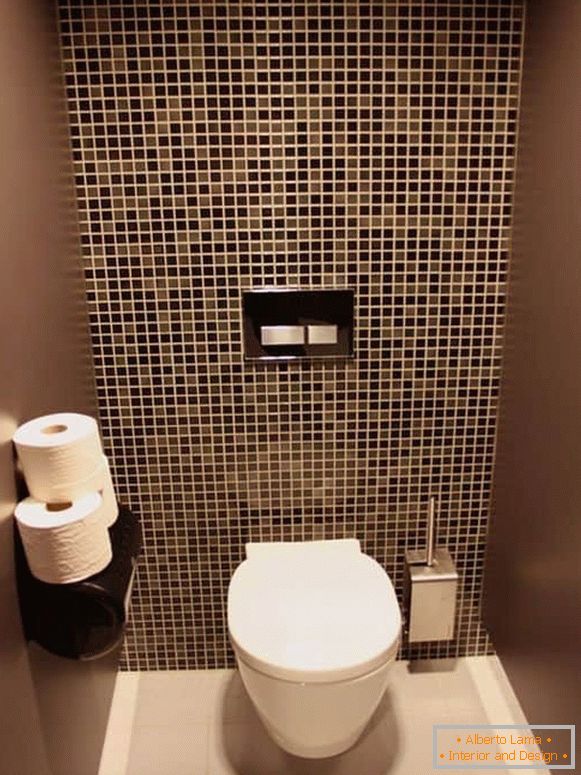 Die Kombination von Wänden mit Fliesen und Malerei in einer kleinen Toilette