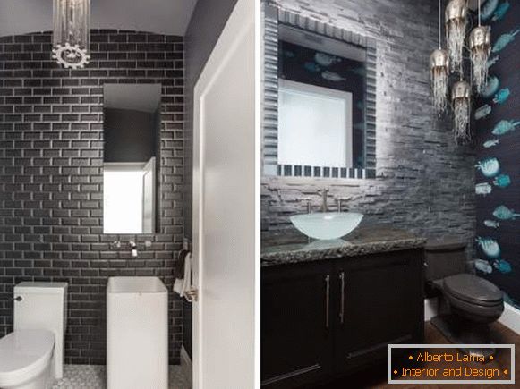 Modisches Design der Toilette ohne Badewanne - Fotos in dunklen Tönen