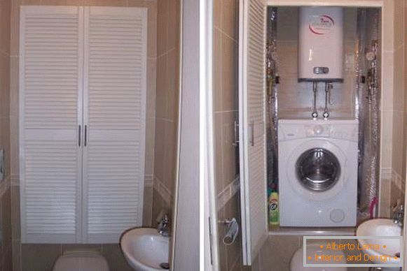 WC-Design mit Waschmaschine - Schrank Foto über der Toilette