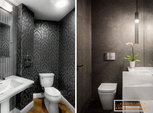 Kleines Toilettendesign - Foto mit schwarzer Tapete
