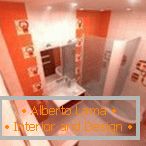 Design eines schmalen Badezimmers in Orangetönen