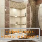 Design eines schmalen Badezimmers mit einem großen Spiegel