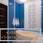 Die Kombination aus Weiß und Blau im Design des Badezimmers