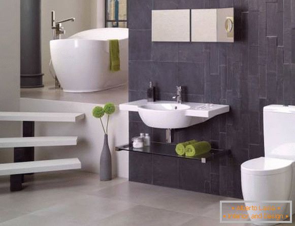 Design eines Badezimmers mit einer schönen Kombination von Farben