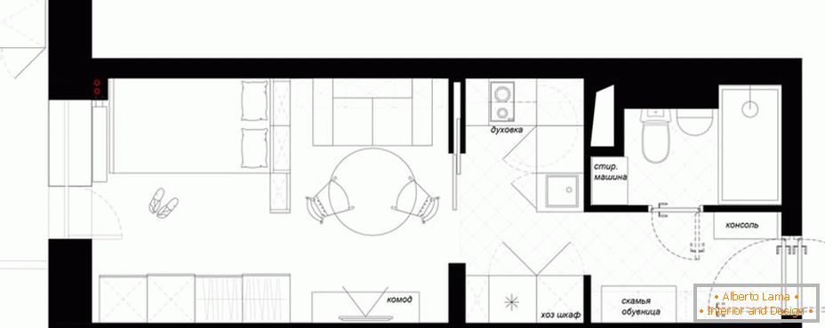 Plan der Möbelanordnung in der Studiowohnung
