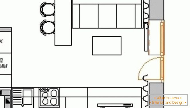 Plan Küche-Wohnzimmer in einer kleinen Wohnung