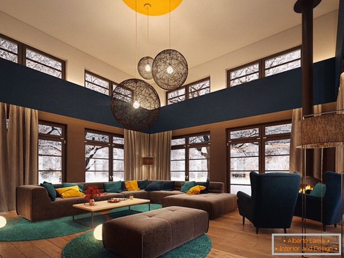 Ein breites Parkettbrett ist ideal für die Dekoration eines Wohnzimmers in einem modernen Stil.