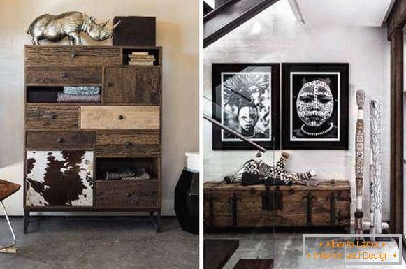 Afrikanische Möbel und ethnische Einrichtung im Design des Hauses