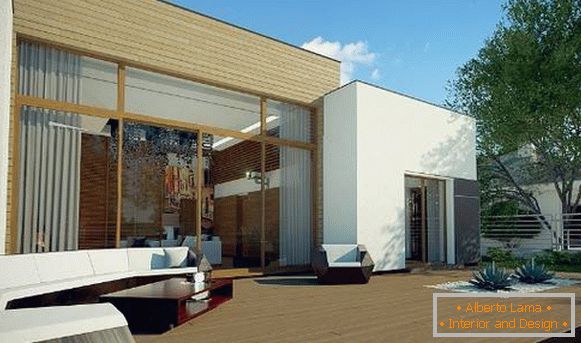 Entwurf der Fassade eines privaten einstöckigen Hauses, Foto 44