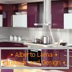 Stilvolles Design der lila Küche für eine Wohnung