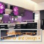 Küche in schwarz und lila Tönen