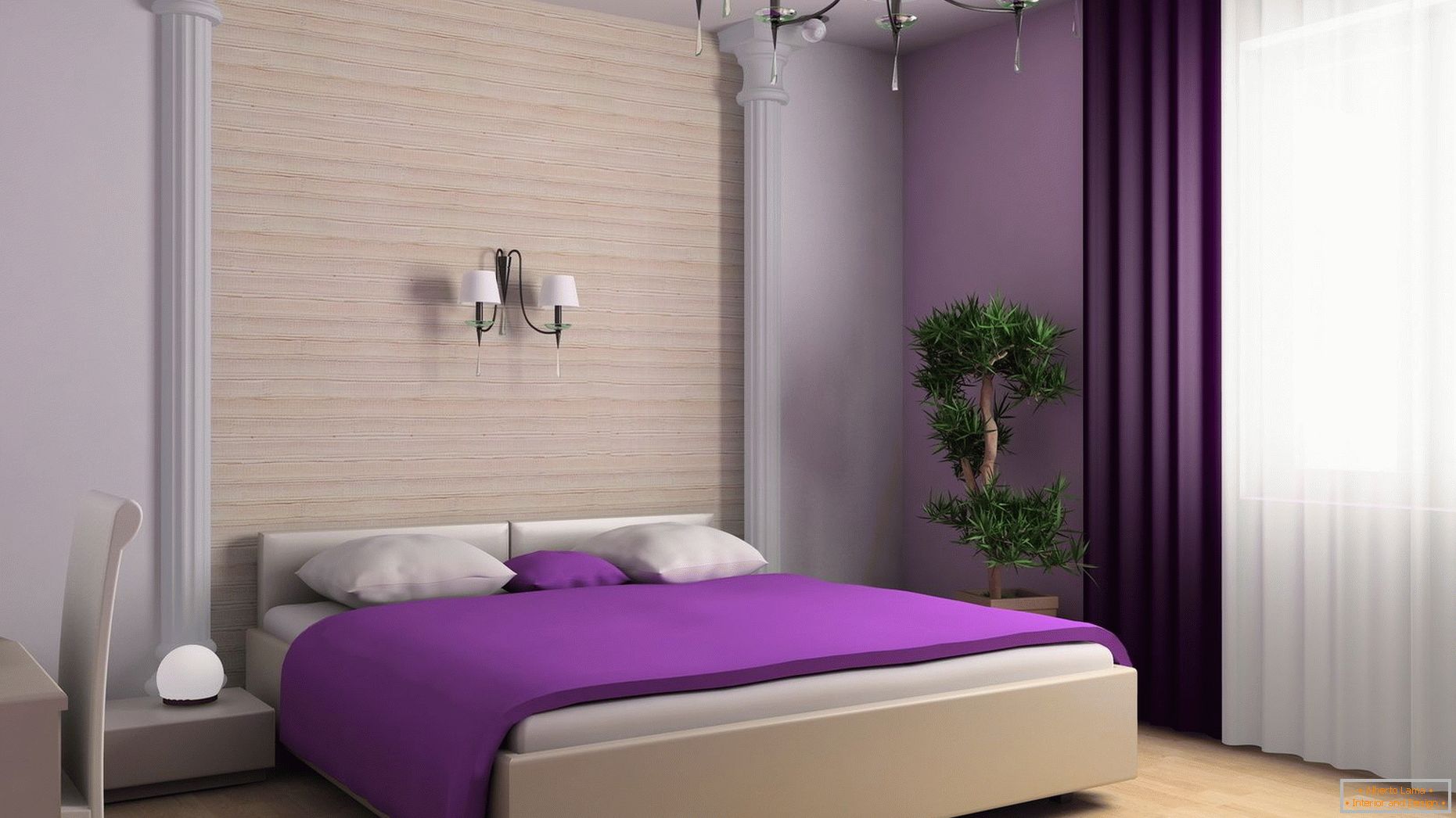 Violette Decke auf dem Bett