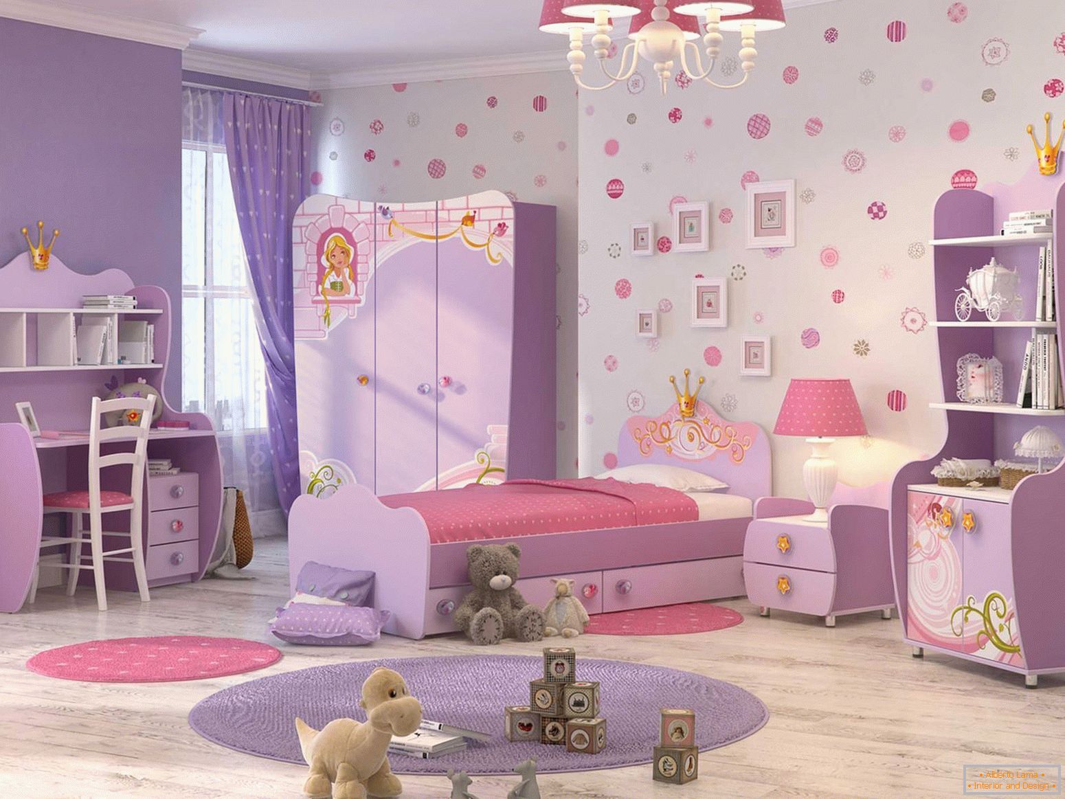 Purpur und Pink im Design des Kinderzimmers