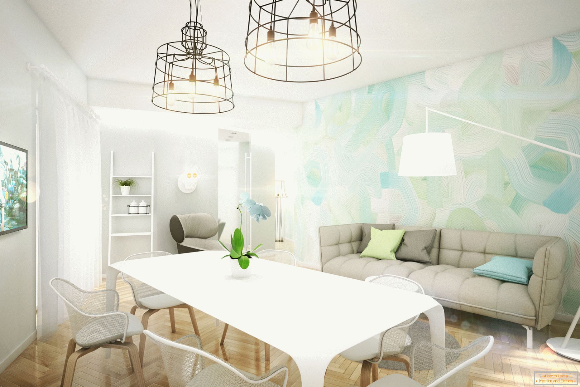 Design-Wohnung in Pastellfarben: Wohnzimmer