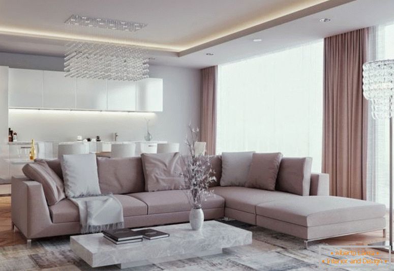Luxus-Wohnzimmer-mit-Küche-in-Foto-Design-30-m 2