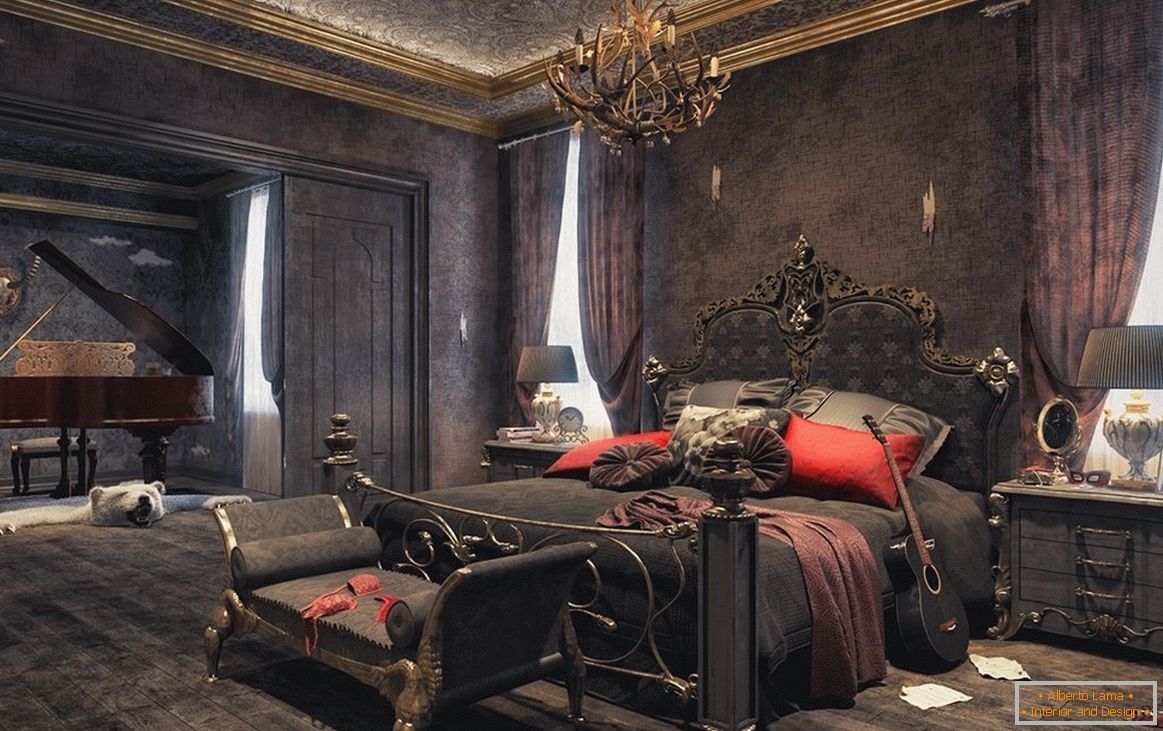 Schlafzimmer im gotischen Stil в темных тонах