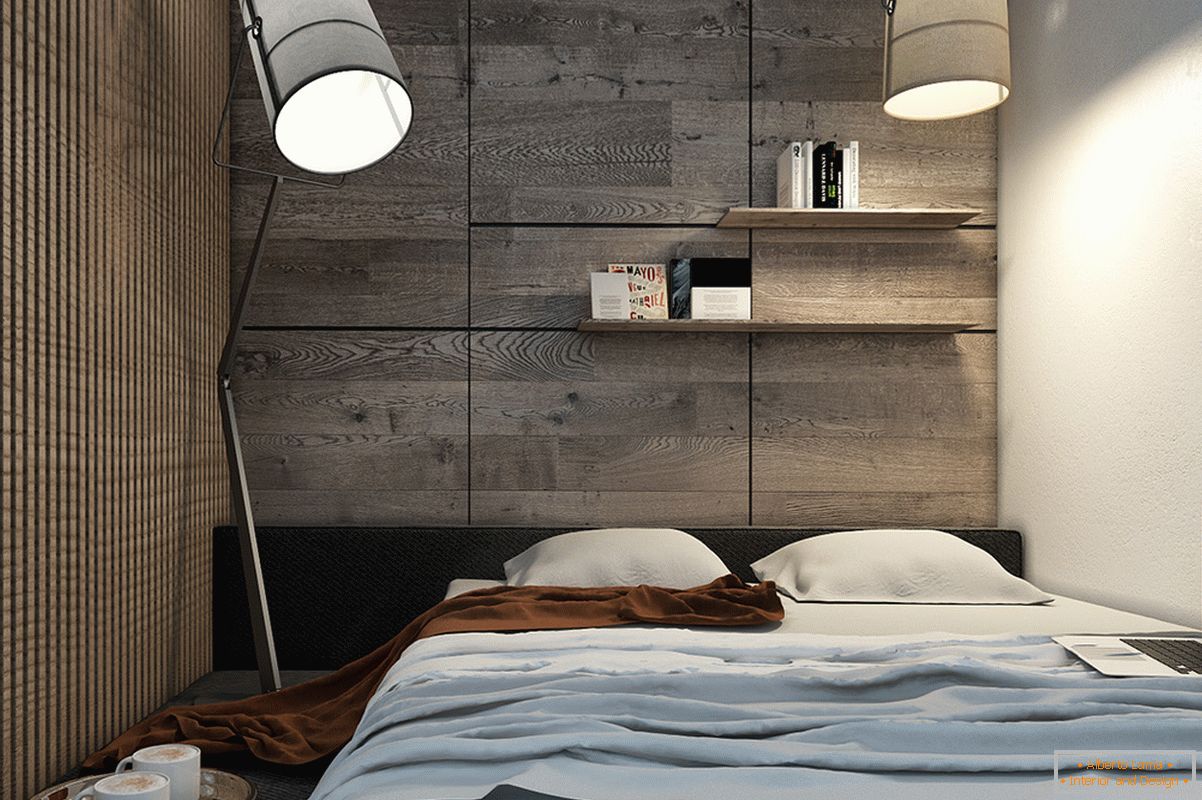 Design eines Schlafzimmers für eine kleine Wohnung im skandinavischen Stil