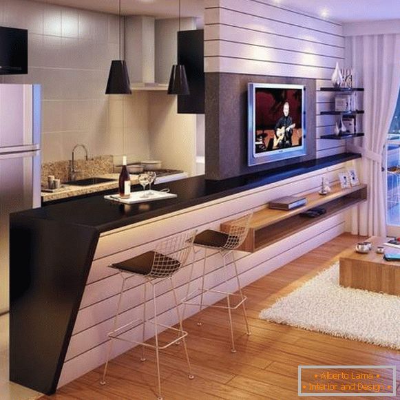 Design-Projekt von Ein-Zimmer-Studio-Apartment mit Bar Theke