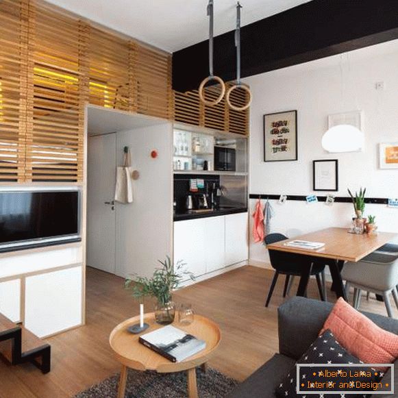 1-Zimmer-Apartment-Studio - Innenarchitektur im skandinavischen Stil