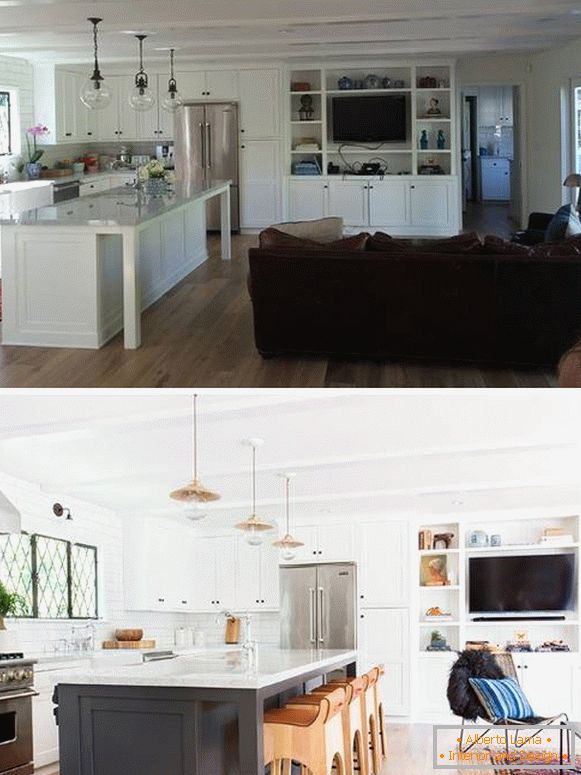 Küche und Wohnzimmer in einem privaten Haus