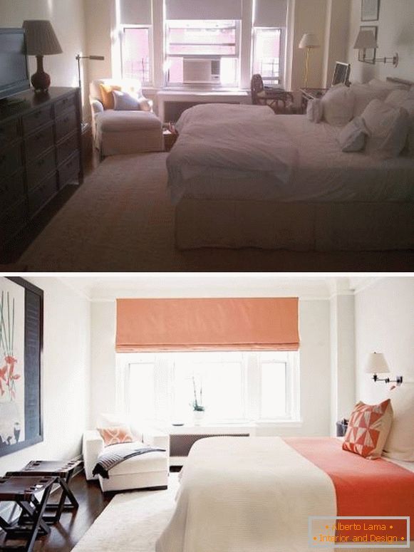 Neues helles Schlafzimmerdesign vor und nach Fotos