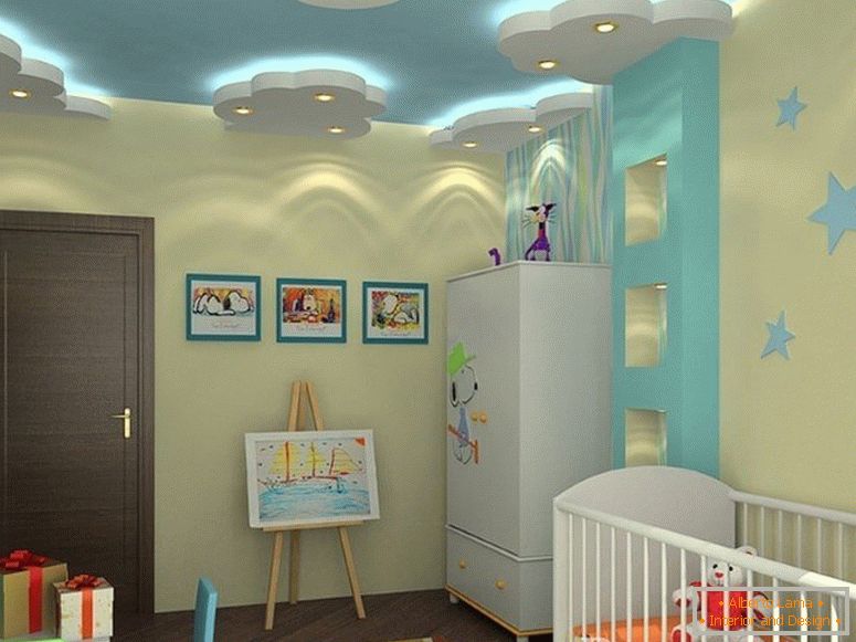 Hintergrundbeleuchtung an den Wänden und der Decke des Kinderzimmers