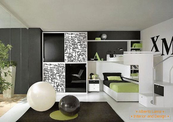 stilvolles Design eines Kinderzimmers für einen Teenager im High-Tech-Stil