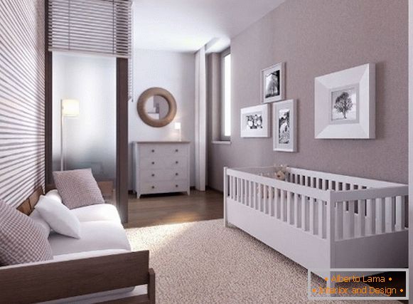 кофейный Schlafzimmer Innenraum mit einem Kinderbett