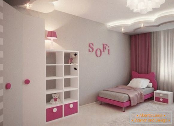 просторный серо-розовый Innenraum eines Kinderzimmers