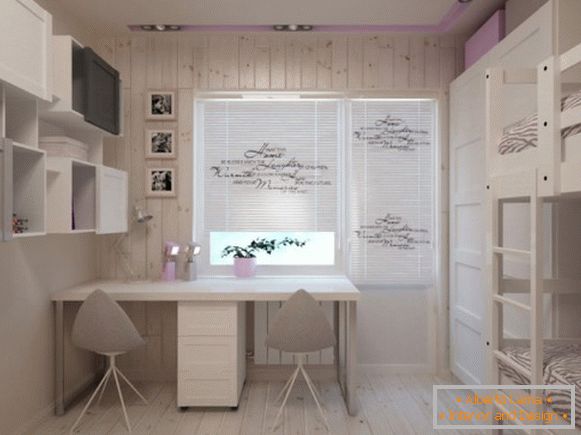 Beispiel für die Gestaltung eines hellen Innenraums eines Kinderzimmers für zwei Kinder