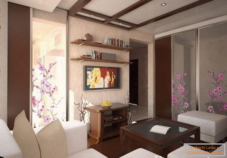 Die Kombination aus weißen und braunen Möbeln im Wohnzimmer