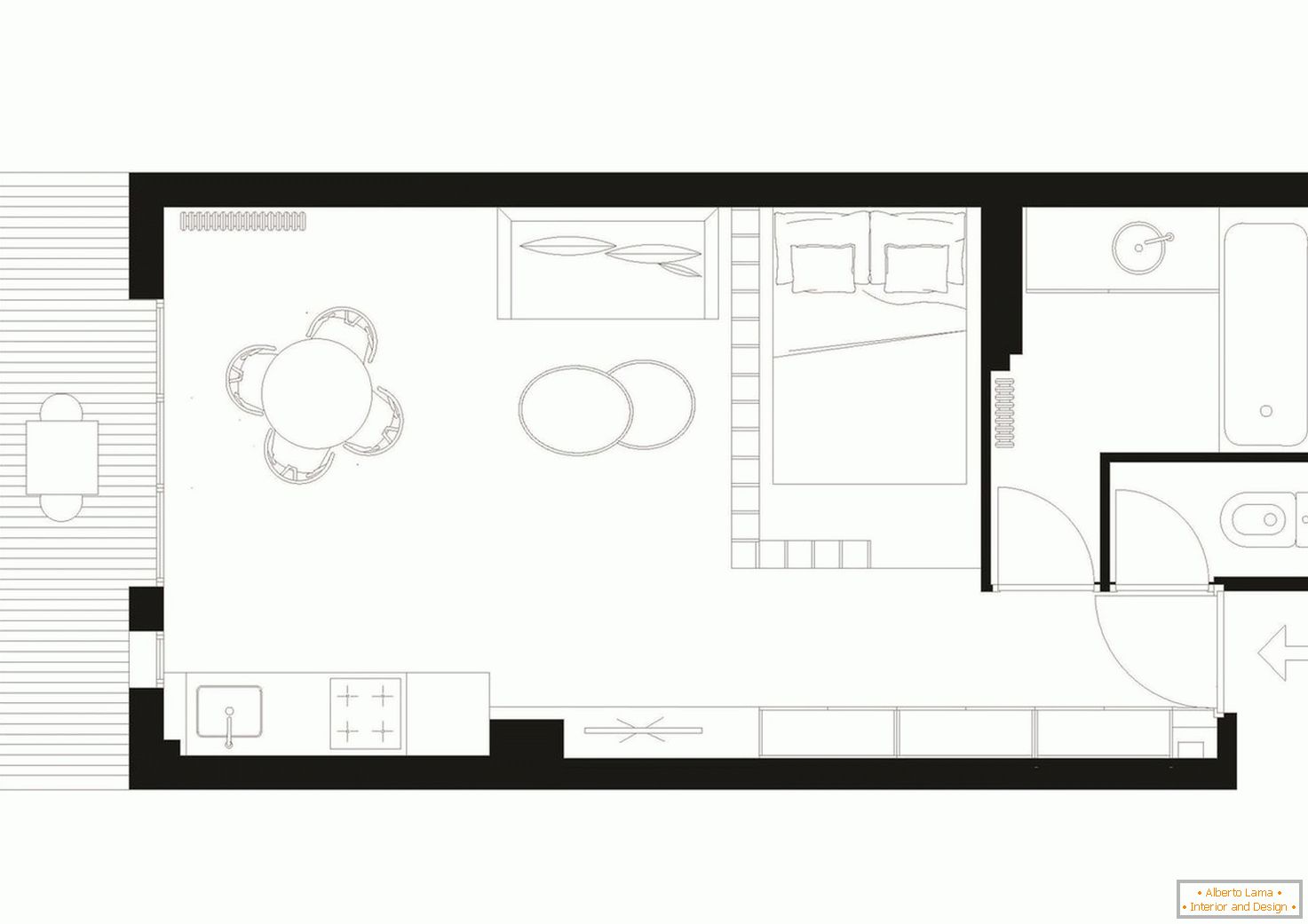 Der Plan einer kleinen Studiowohnung