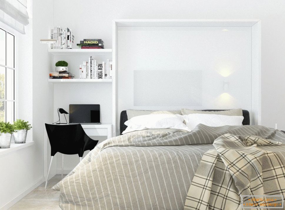 Schlafzimmer im Stil des weißen Minimalismus