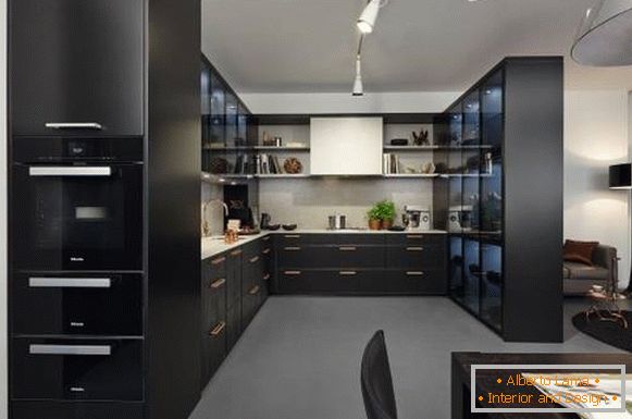 High-Tech-Stil - Foto von Küche mit Wohnzimmer