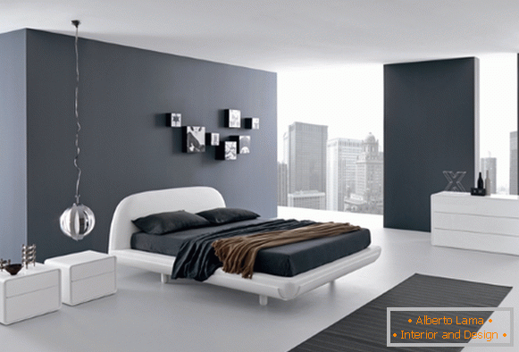 Schwarz-Weiß-Schlafzimmer im High-Tech-Stil