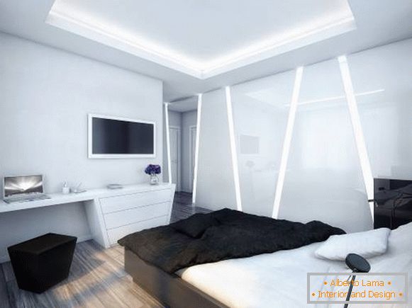 Futuristisches Interieur des Schlafzimmers im High-Tech-Stil
